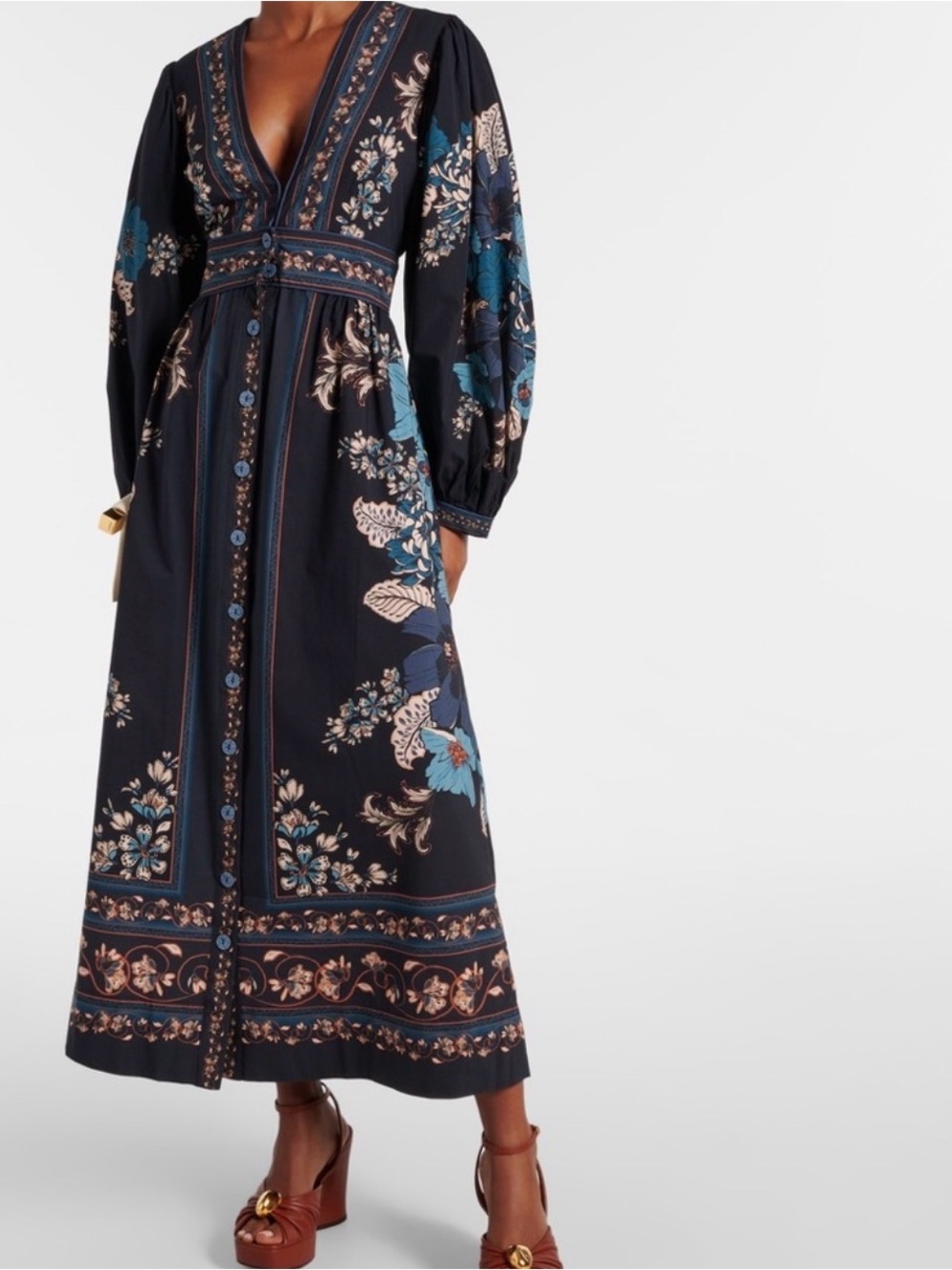 FARM Rio Blossom Tapestry Black Midi Dress L